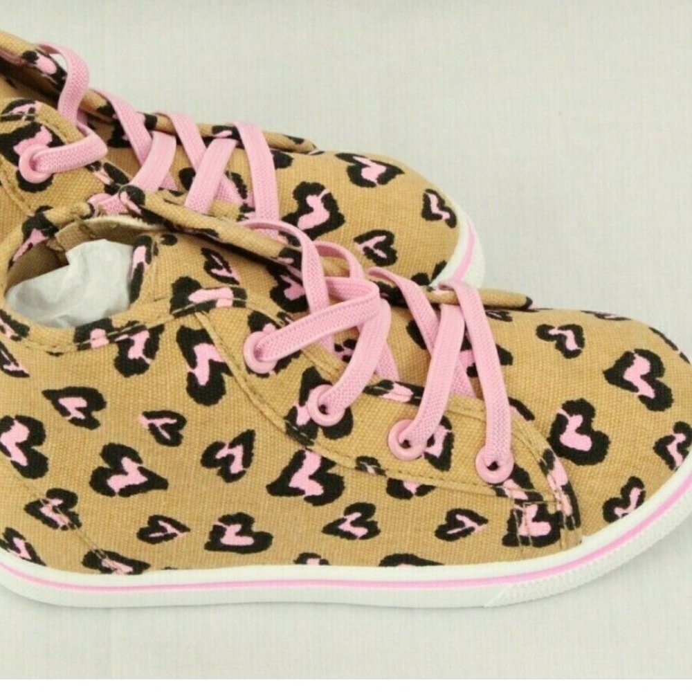 just fab fabkids printed mid top sneaker cheetah heart pink hearts 4Y